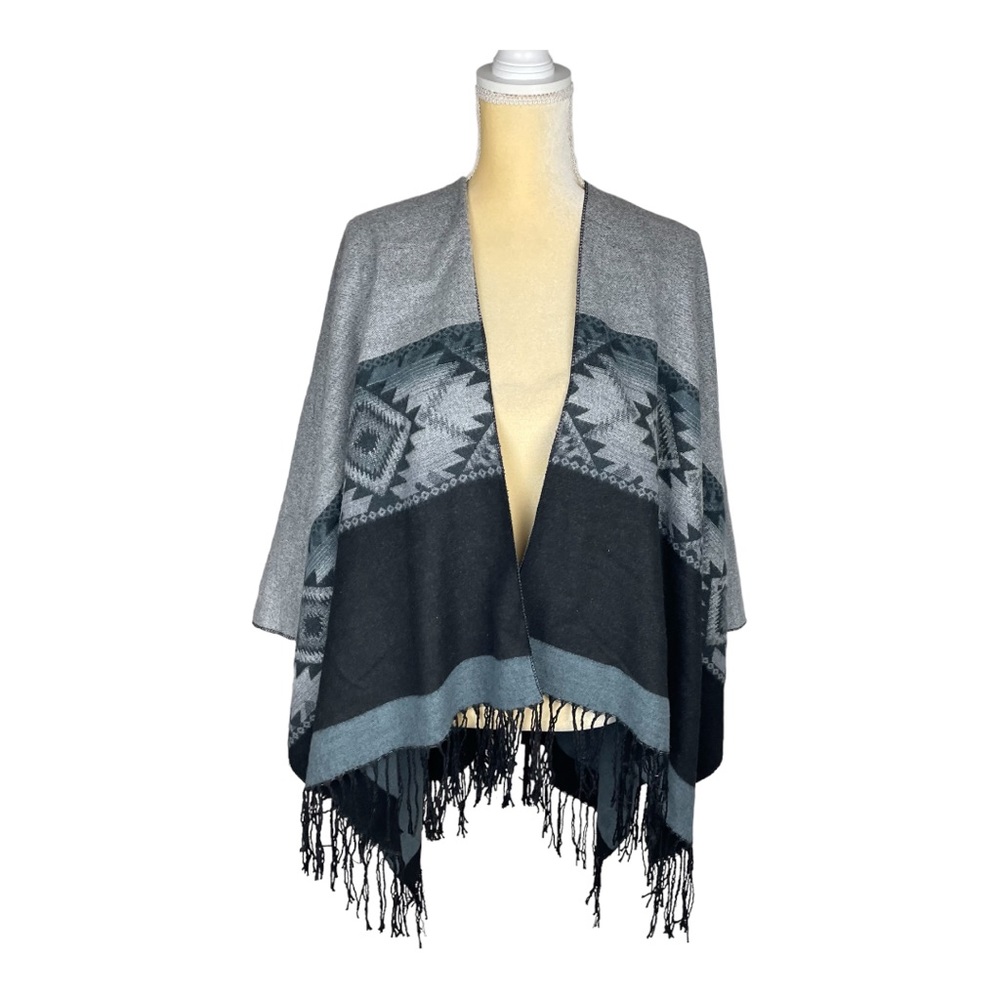 Western Poncho Wrap Boho Aztec with‎ Fringe